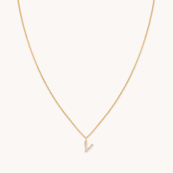 astrid & miyu V Initial Pavé Pendant Necklace in Gold