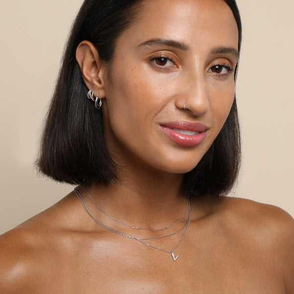 Astrid & Miyu V Initial Pavé Pendant Necklace In Silver