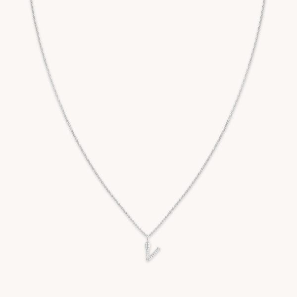 astrid & miyu V Initial Pavé Pendant Necklace in Silver