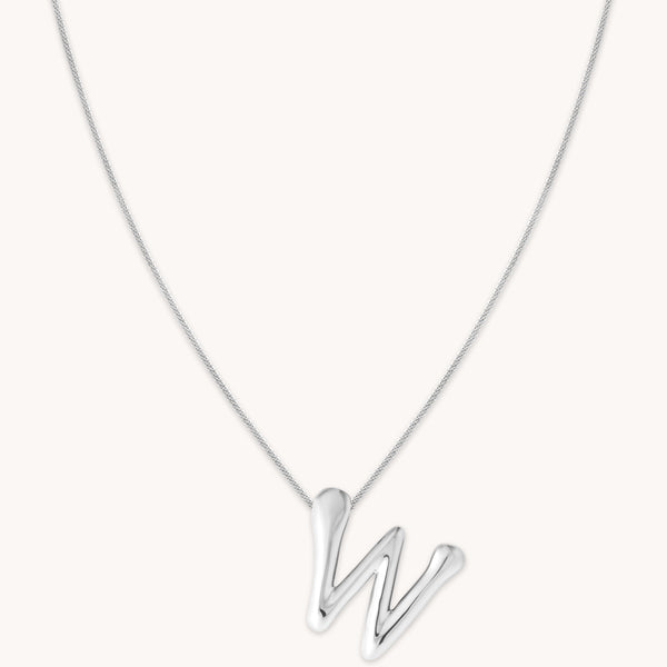 astrid & miyu W Initial Bold Pendant Necklace in Silver