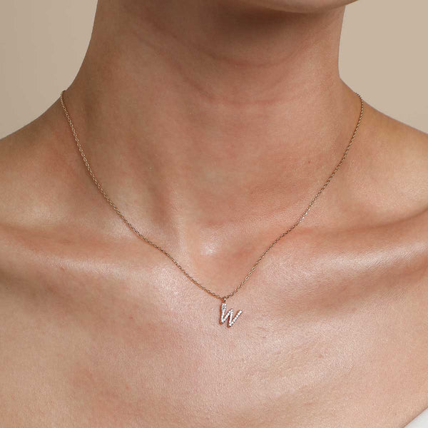 Astrid & Miyu W Initial Pavé Pendant Necklace In Gold