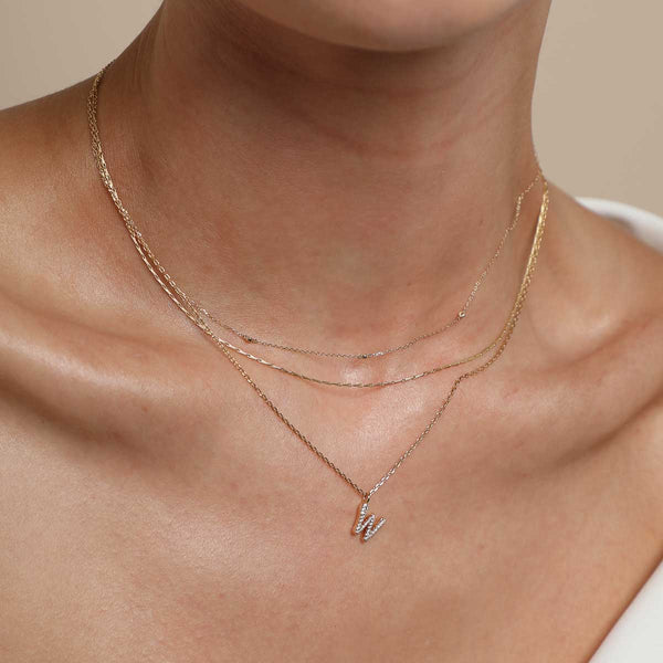 Astrid & Miyu W Initial Pavé Pendant Necklace In Gold