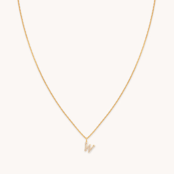 astrid & miyu W Initial Pavé Pendant Necklace in Gold