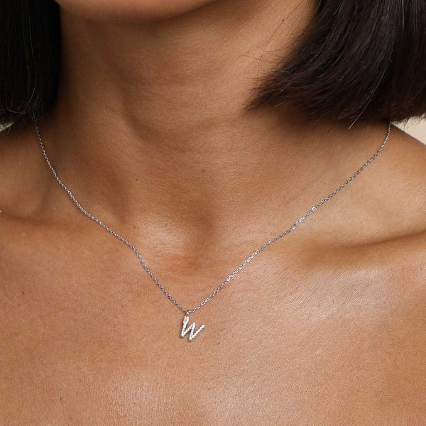 Astrid & Miyu W Initial Pavé Pendant Necklace In Silver
