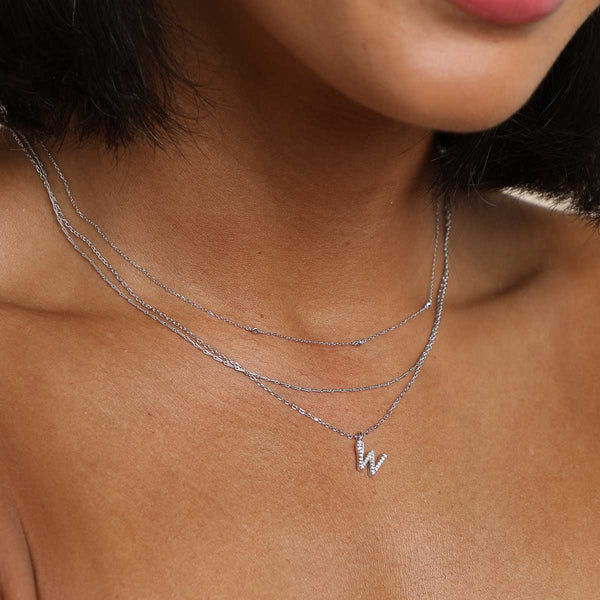 Astrid & Miyu W Initial Pavé Pendant Necklace In Silver