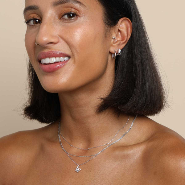 Astrid & Miyu W Initial Pavé Pendant Necklace In Silver