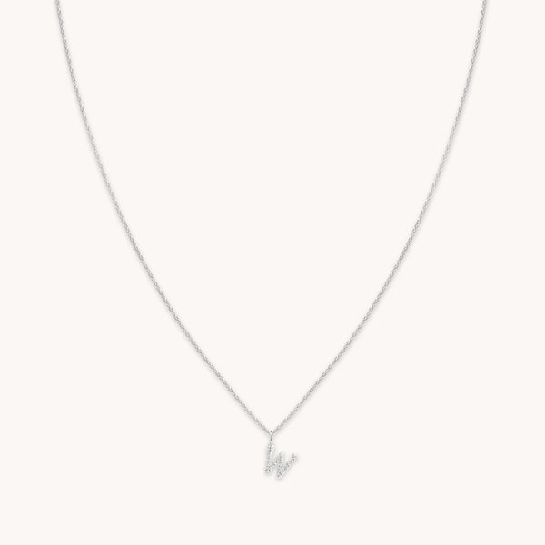 astrid & miyu W Initial Pavé Pendant Necklace in Silver