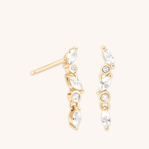 astrid & miyu White Topaz Cluster Drop Studs in 9k Gold