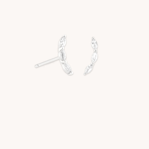astrid & miyu White Topaz Curved Studs in Solid White Gold
