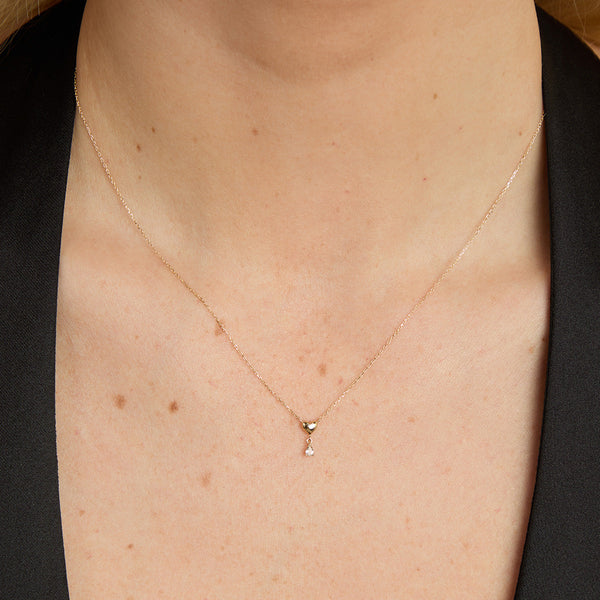 Astrid & Miyu White Topaz Heart Pendant Necklace In Solid Gold