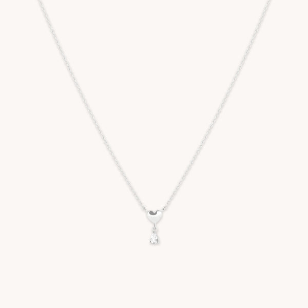 astrid & miyu White Topaz Heart Pendant Necklace in Solid White Gold
