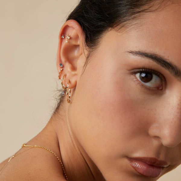 Astrid & Miyu White Topaz Marquise Huggies In Solid Gold