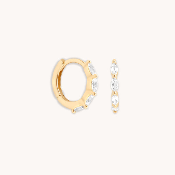astrid & miyu White Topaz Marquise Huggies in Solid Gold