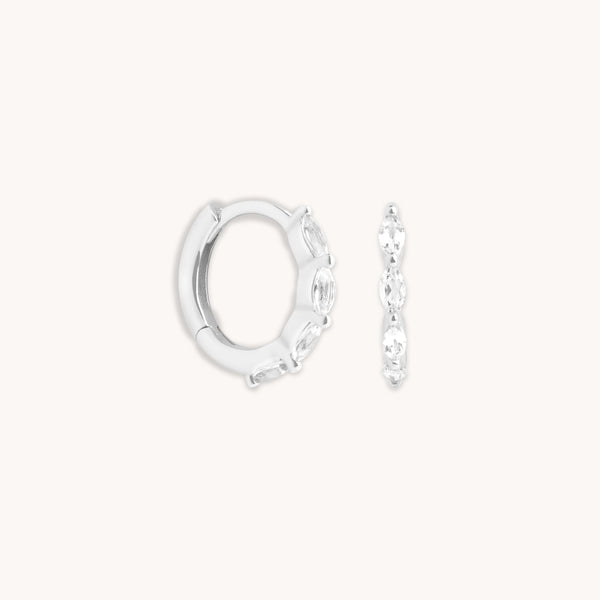 astrid & miyu White Topaz Marquise Huggies in Solid White Gold