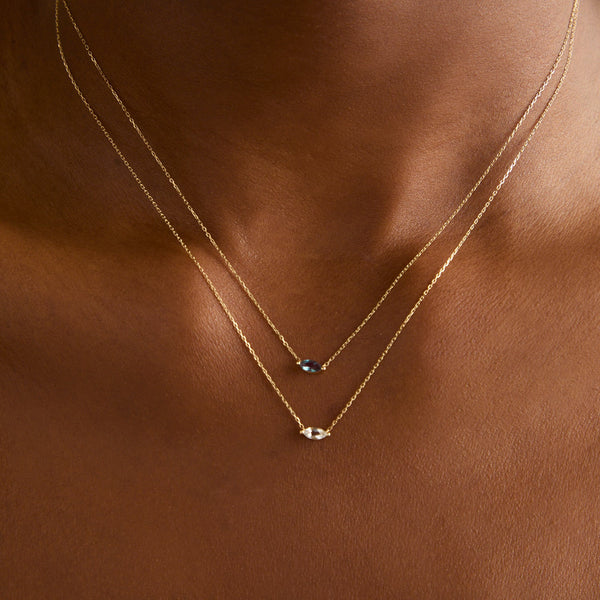 Astrid & Miyu White Topaz Marquise Necklace In Solid Gold