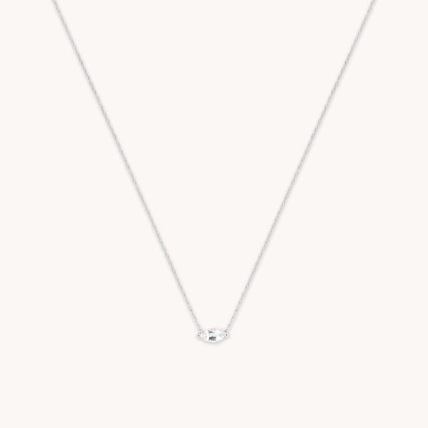 astrid & miyu White Topaz Marquise Necklace in Solid White Gold
