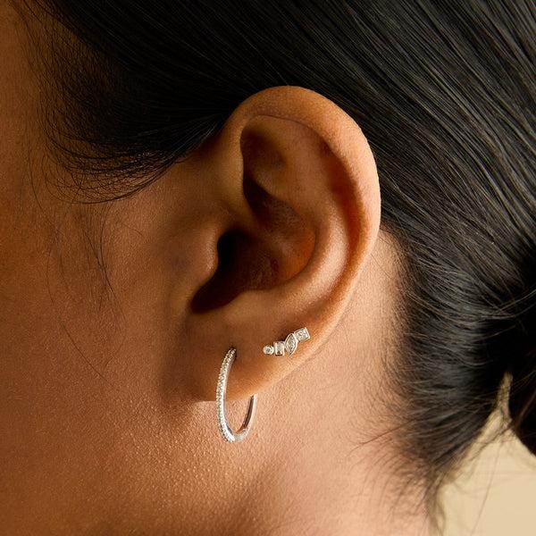 Astrid & Miyu White Topaz Pavé Hoops In Solid White Gold