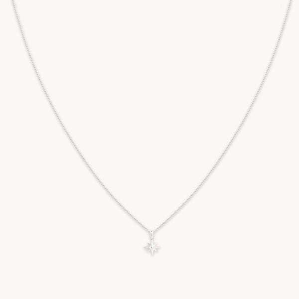 astrid & miyu White Topaz Star Pendant Necklace in Solid White Gold
