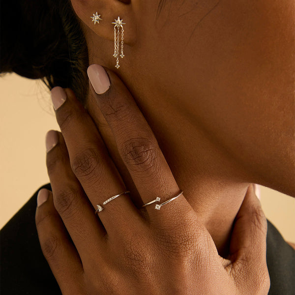 Astrid & Miyu White Topaz Star Studs In Solid White Gold