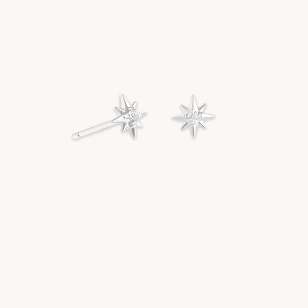 astrid & miyu White Topaz Star Studs in Solid White Gold