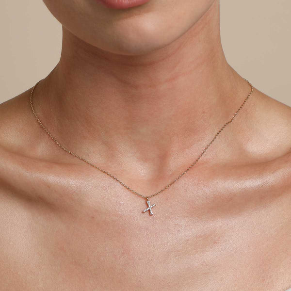 Astrid & Miyu X Initial Pavé Pendant Necklace In Gold