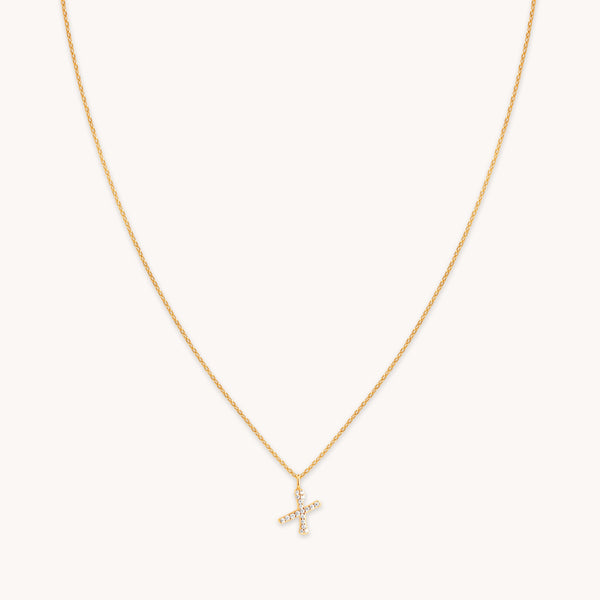 astrid & miyu X Initial Pavé Pendant Necklace in Gold
