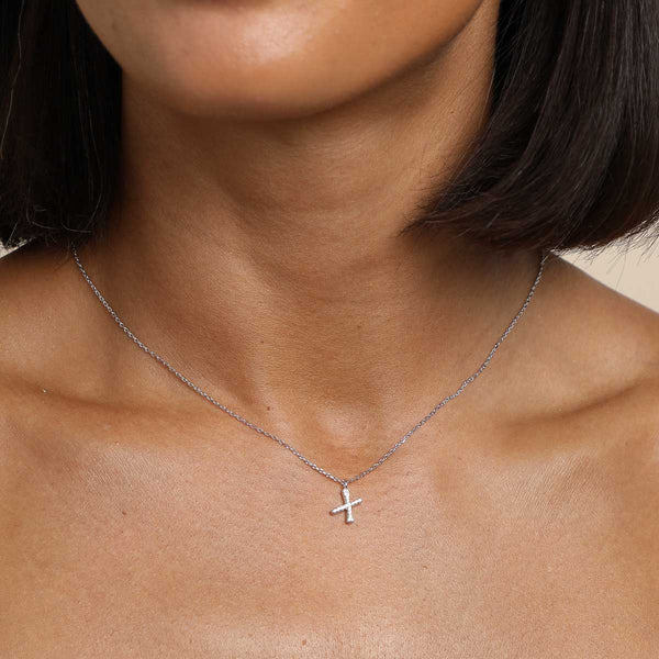 Astrid & Miyu X Initial Pavé Pendant Necklace In Silver
