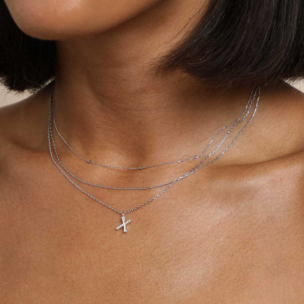 Astrid & Miyu X Initial Pavé Pendant Necklace In Silver