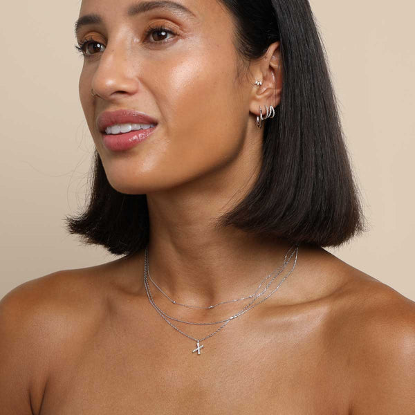 Astrid & Miyu X Initial Pavé Pendant Necklace In Silver