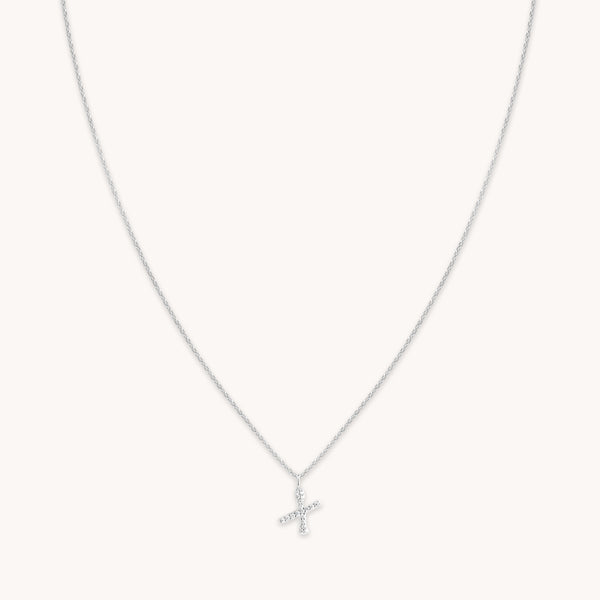 astrid & miyu X Initial Pavé Pendant Necklace in Silver