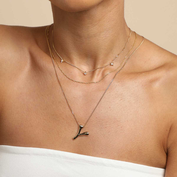 Astrid & Miyu Y Initial Bold Pendant Necklace In Gold