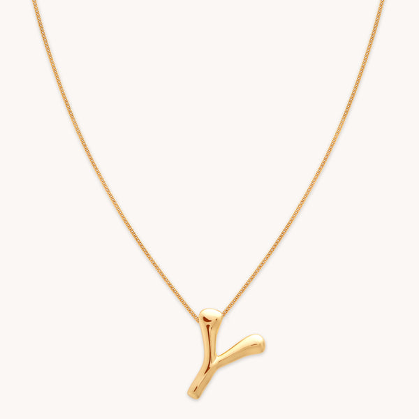 astrid & miyu Y Initial Bold Pendant Necklace in Gold