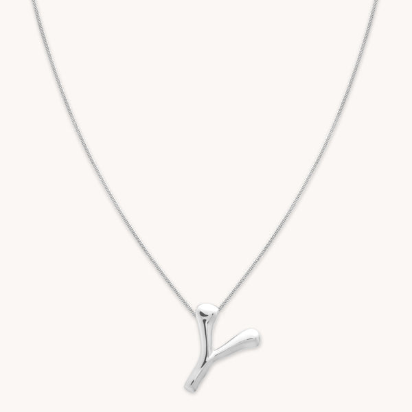 astrid & miyu Y Initial Bold Pendant Necklace in Silver