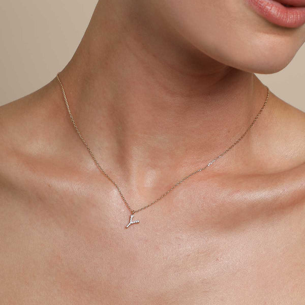 Astrid & Miyu Y Initial Pavé Pendant Necklace In Gold