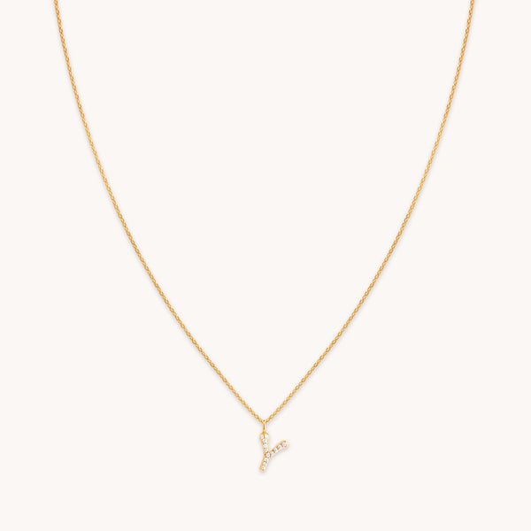 astrid & miyu Y Initial Pavé Pendant Necklace in Gold