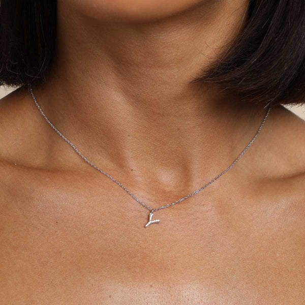 Astrid & Miyu Y Initial Pavé Pendant Necklace In Silver