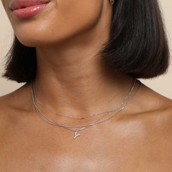 Astrid & Miyu Y Initial Pavé Pendant Necklace In Silver
