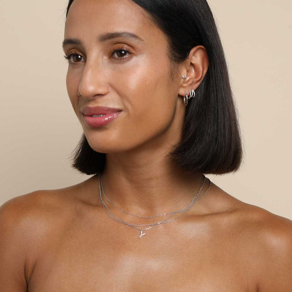 Astrid & Miyu Y Initial Pavé Pendant Necklace In Silver