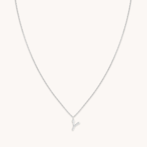 astrid & miyu Y Initial Pavé Pendant Necklace in Silver