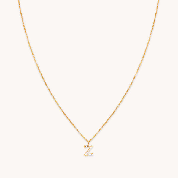 astrid & miyu Z Initial Pavé Pendant Necklace in Gold