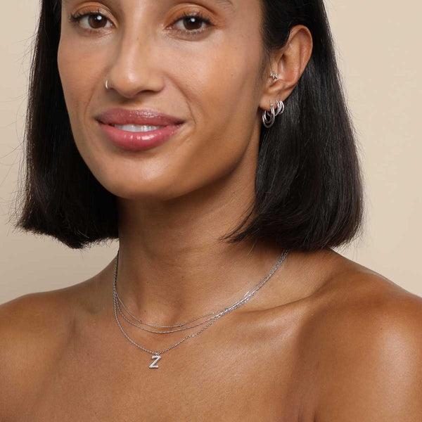 Astrid & Miyu Z Initial Pavé Pendant Necklace In Silver