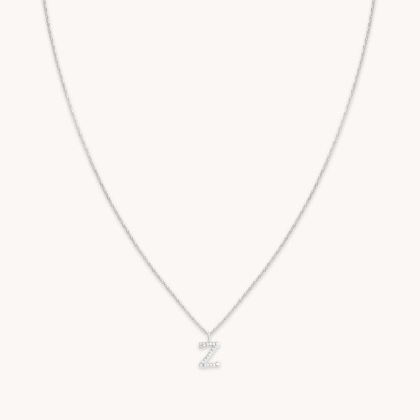 astrid & miyu Z Initial Pavé Pendant Necklace in Silver