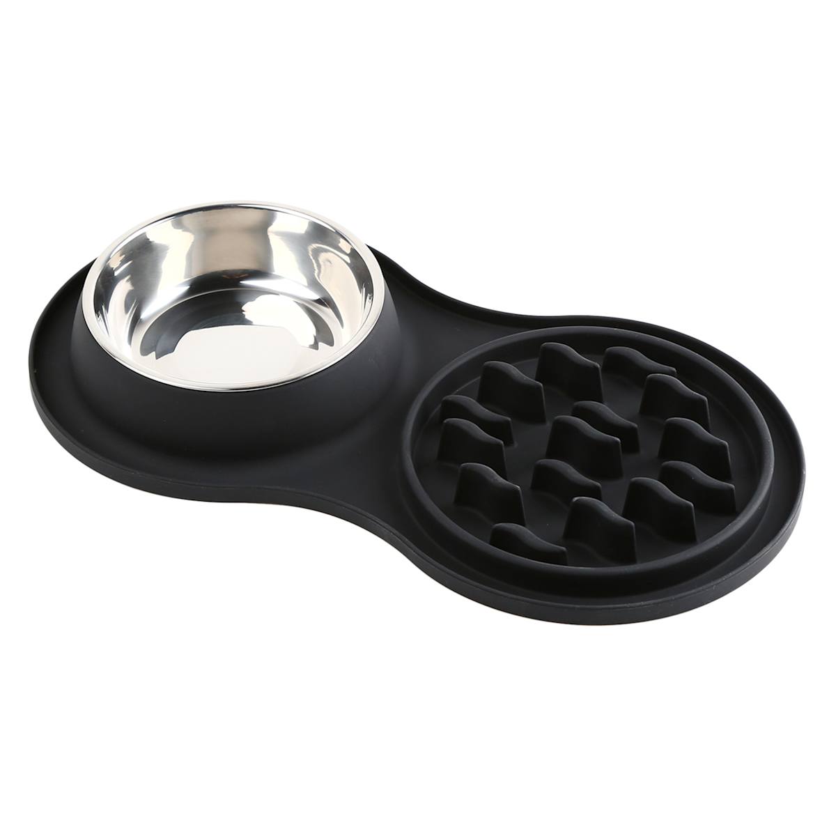 At Home 1.5-Cup Black Silicone Slow Pet Bowl Set Medium