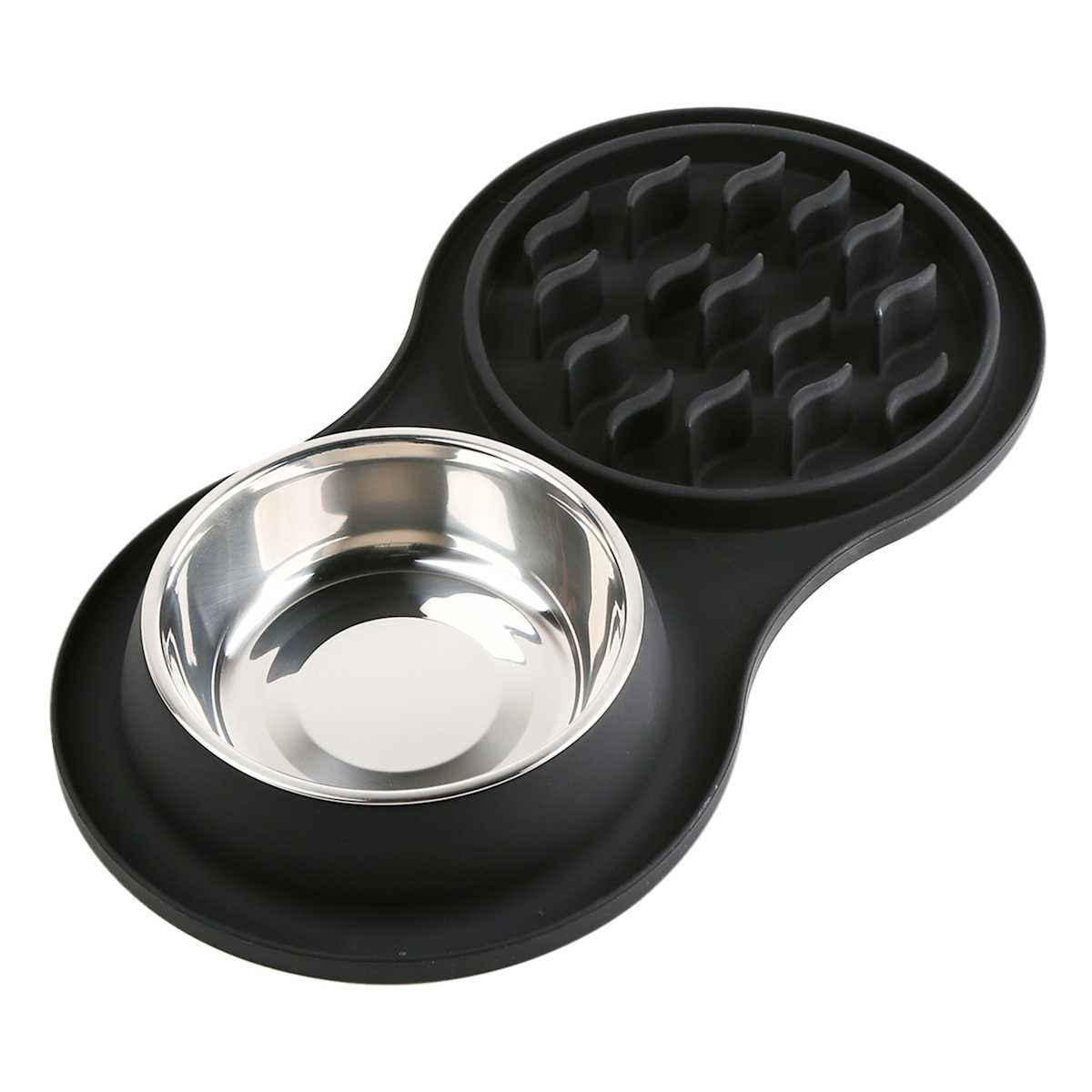 At Home 1.5-Cup Black Silicone Slow Pet Bowl Set Medium
