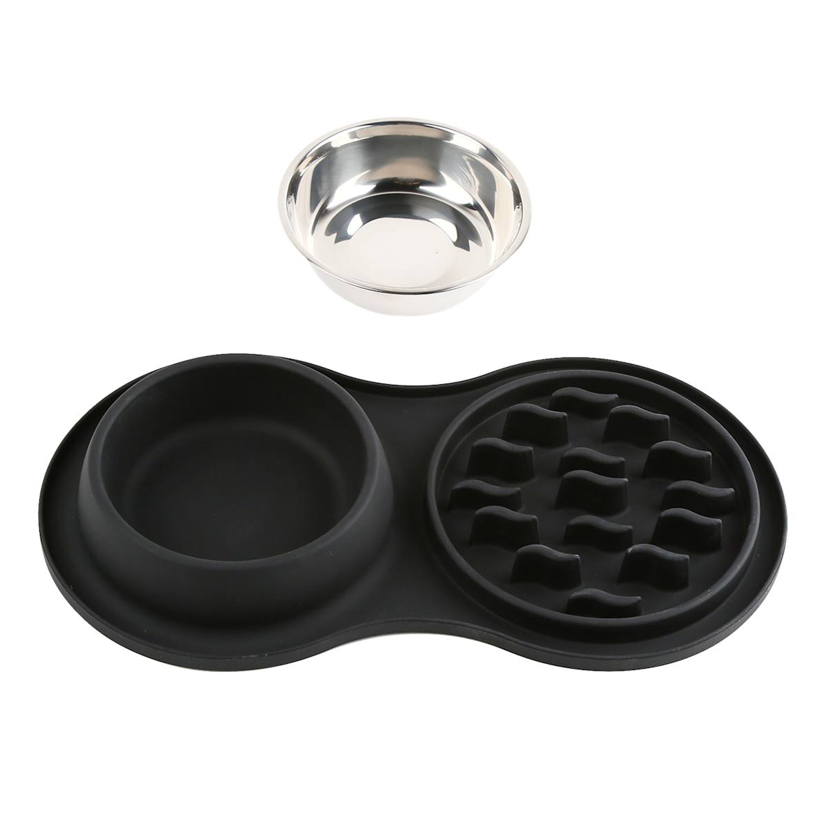 At Home 1.5-Cup Black Silicone Slow Pet Bowl Set Medium