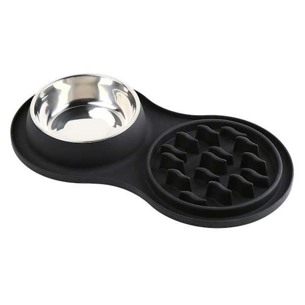 at home 1.5-Cup Black Silicone Slow Pet Bowl Set Medium