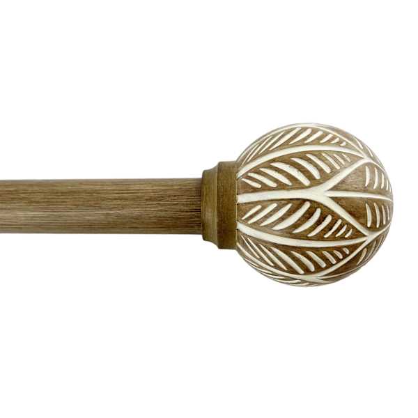 at home 1" Wood Finish Etched Globe Curtain Rod 72-120"