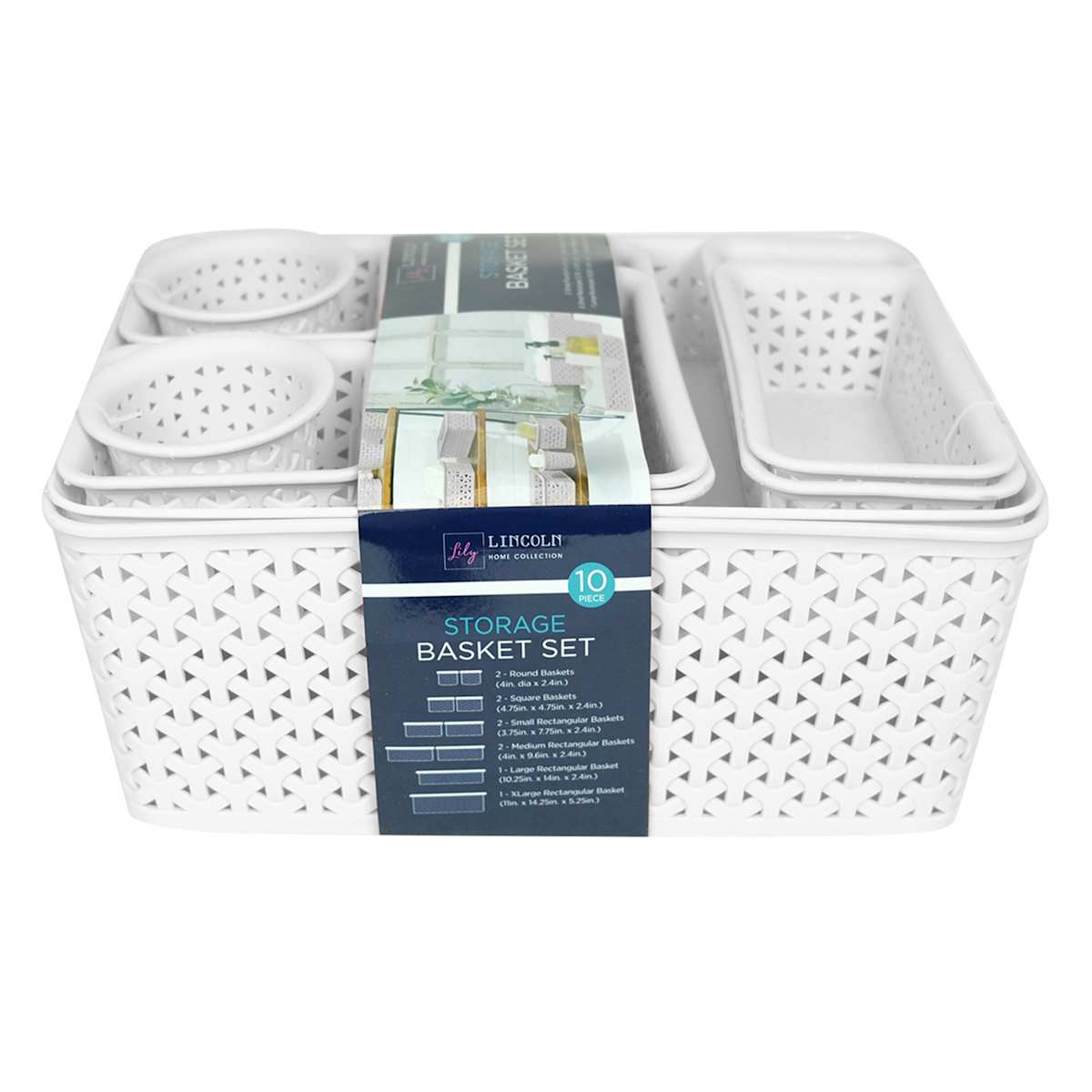 At Home 10-Piece Y-Weave Storage Basket Set Bright White