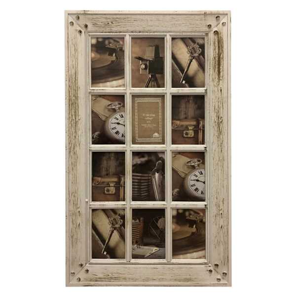 at home 12-Opening Distressed White Window Pane Collage Picture Frame 30x18