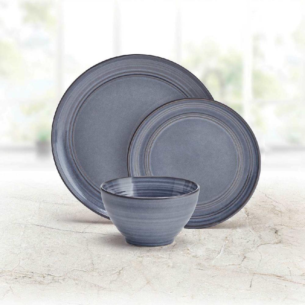 At Home 12-Piece Drea Blue Stoneware Dinnerware Set